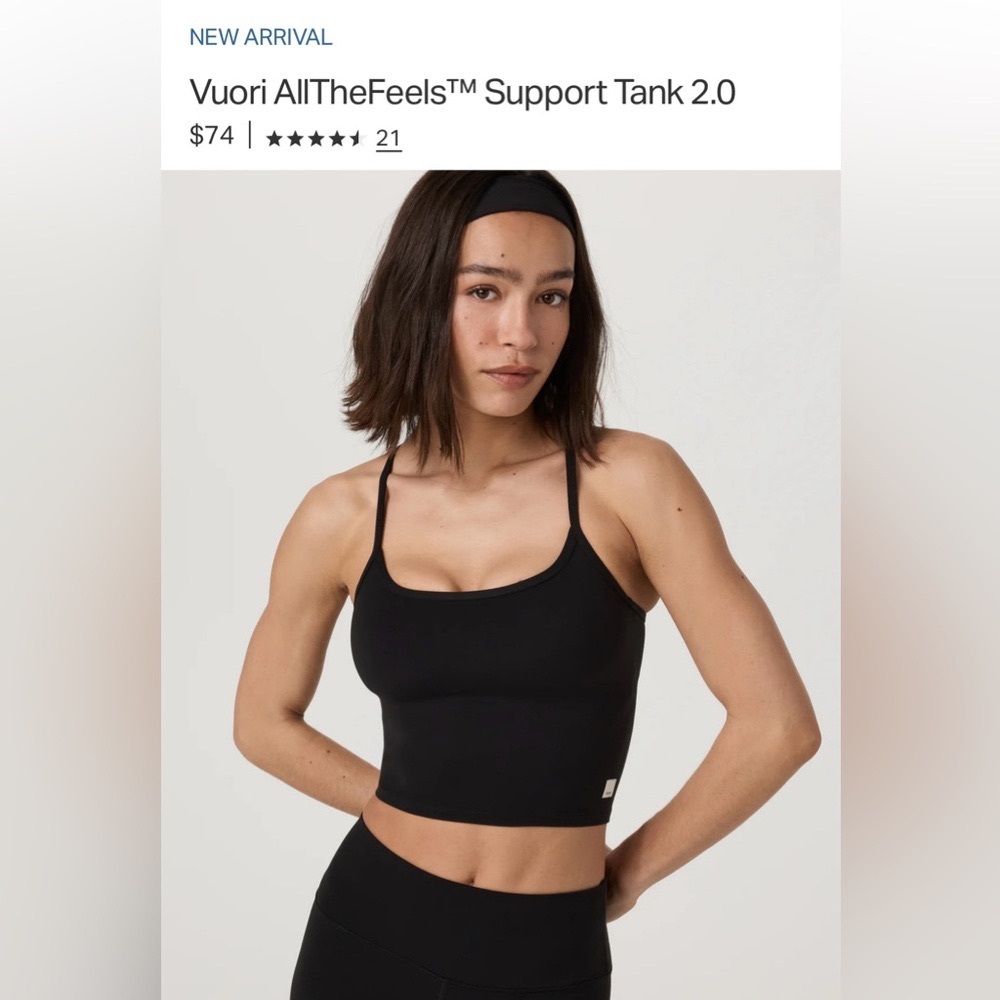 NWT Vuori All the Feels Tank 2.0 (size XS, color: black)
